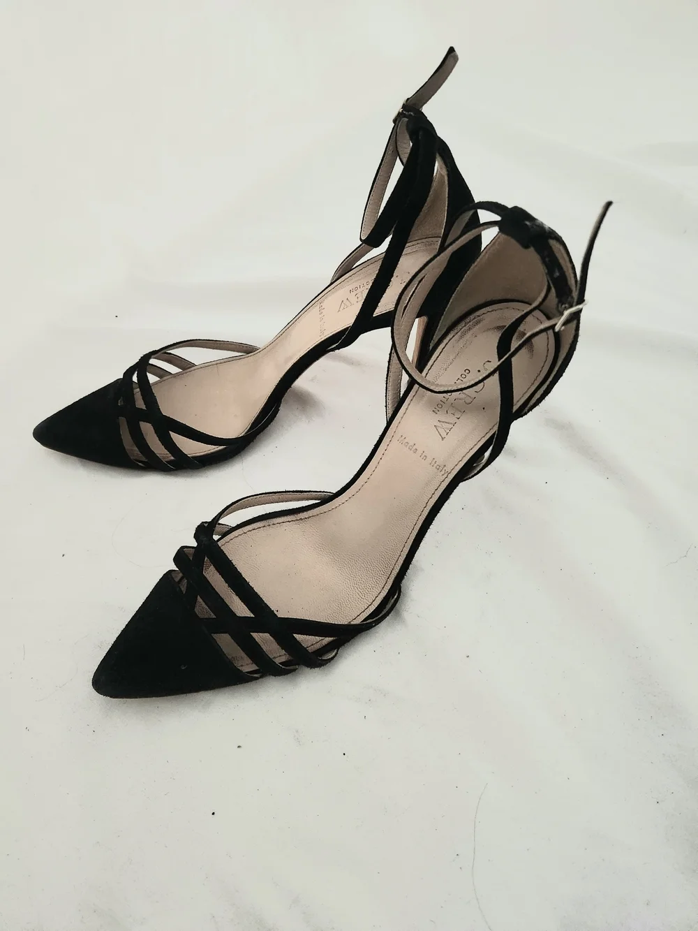 J. Crew Elegant Black Strappy Pointed-Toe Heels with Ankle Tie